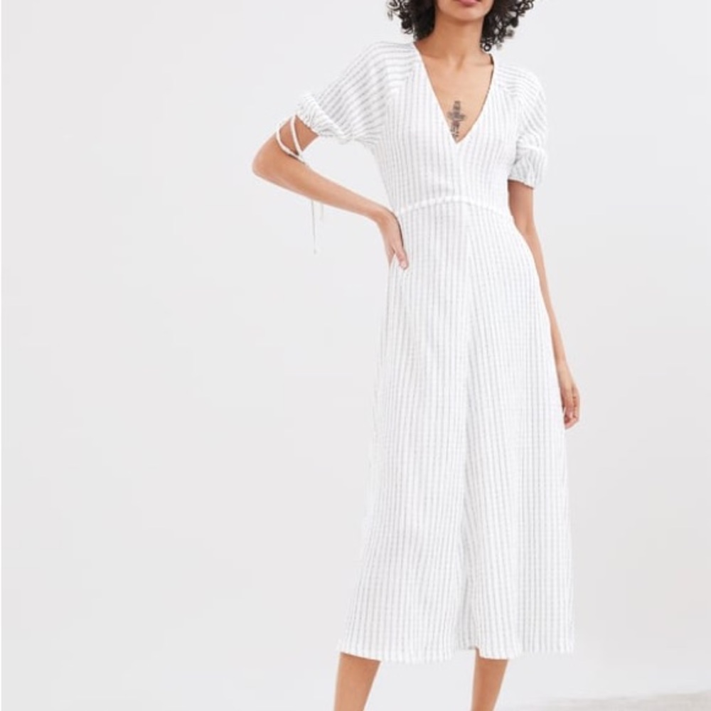 Zara White Striped Midi A-line Dress Small